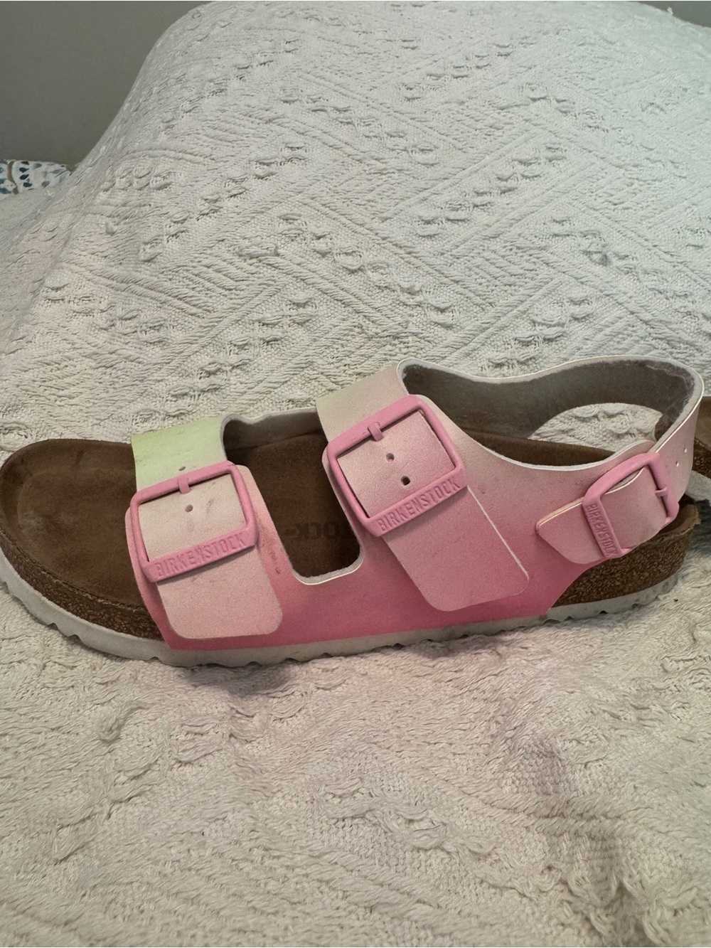 Birkenstock Women’s Arizona Two-Strap Sandals in Pastel Pink & Green - Picture 2 of 4